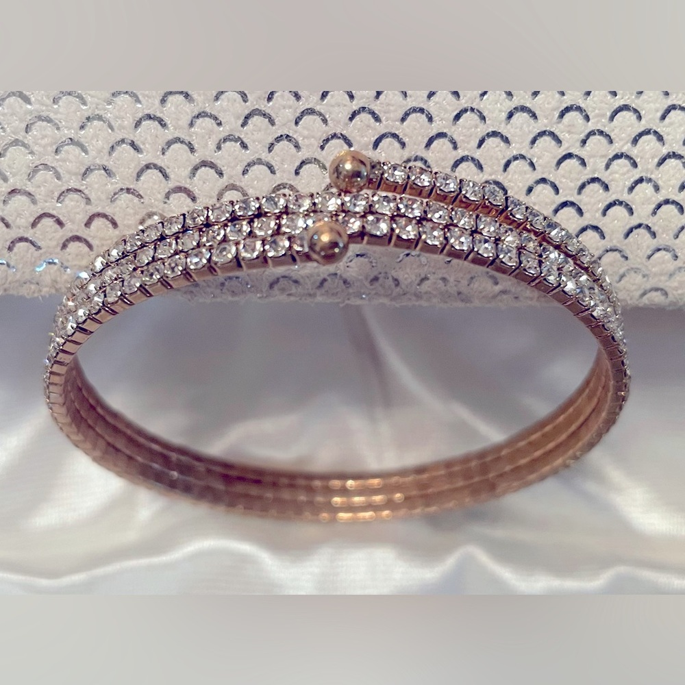 NWOT 3 Row White Diamond Style Wrap Flex Bracelet.